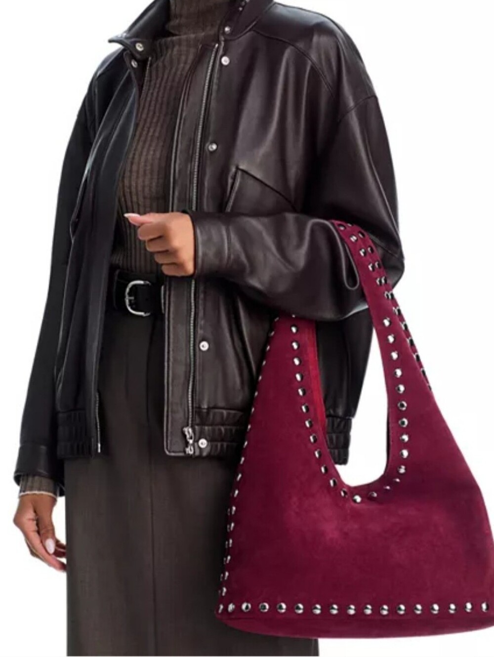 Aqua Studded Suede Hobo Bag